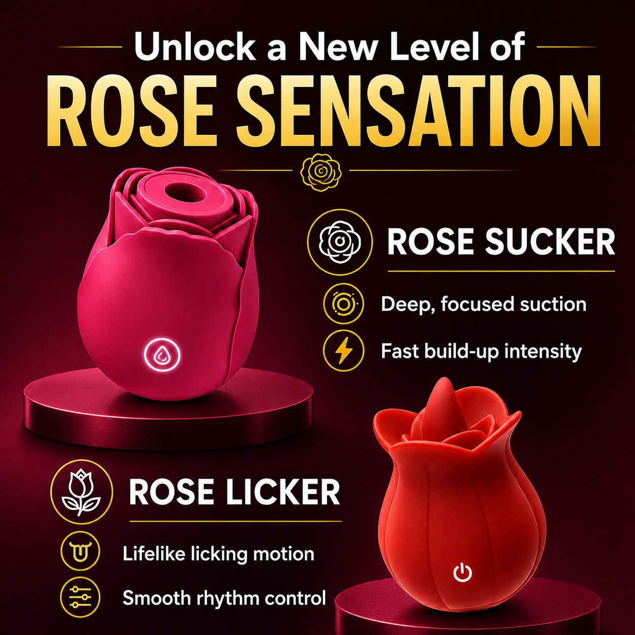 Rose Suction Massager Set with Extra Charging Cable features and controls