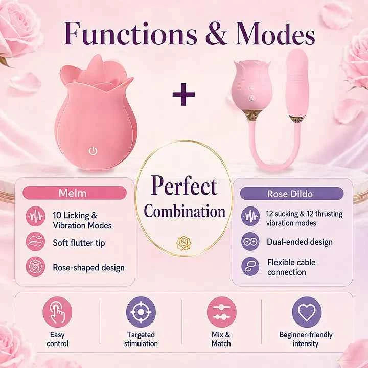 Best-Selling Rose Duo Massagers - Suction & Tongue-Style for Ultimate Pleasure
