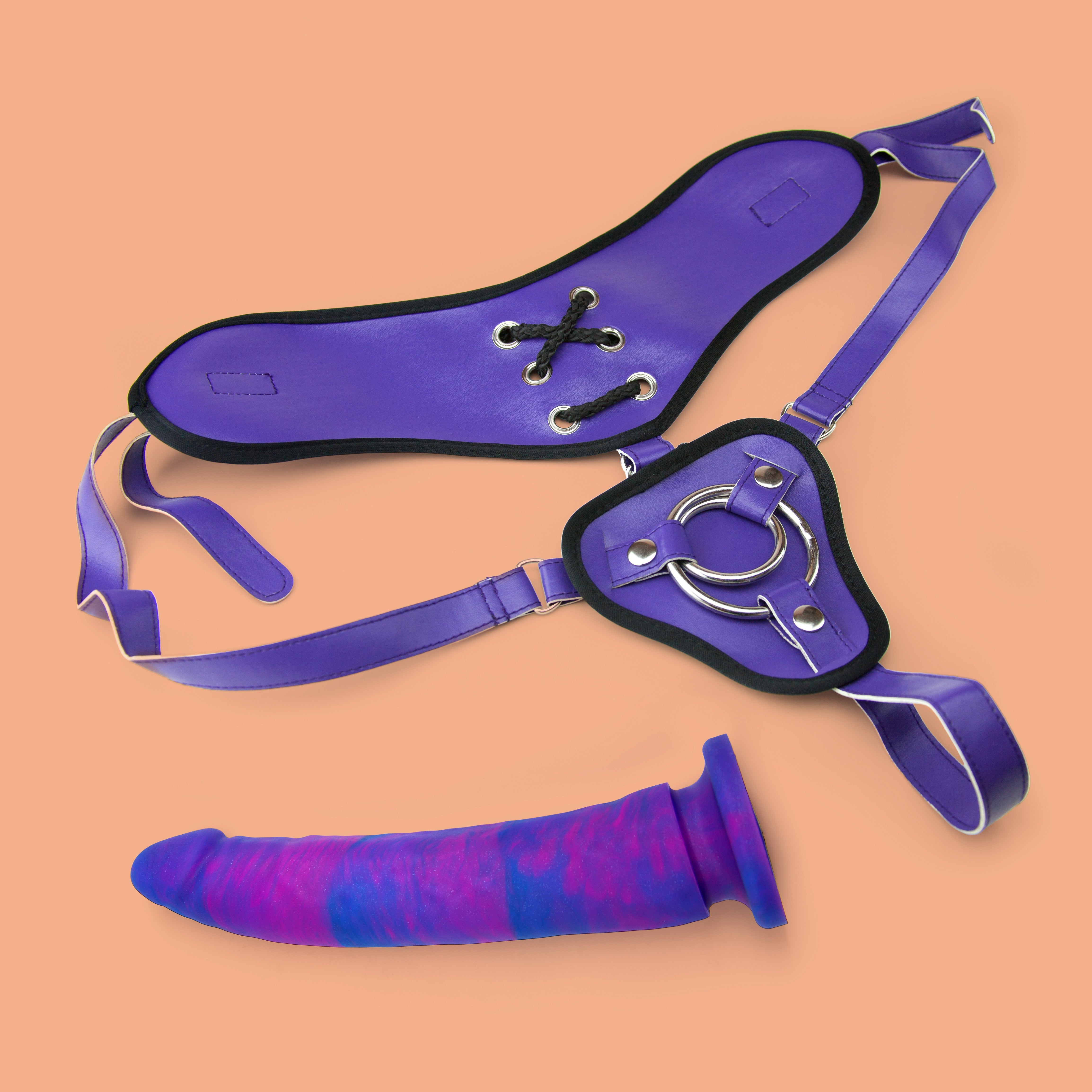 Wide Back Vegan Harness and 8" Silicone Dildo Set Strap On Harness product image 1