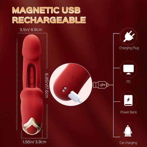 Rose Muncher vibrator showing dual-stimulation design with textured shaft and mouth-shaped clitoral stimulator