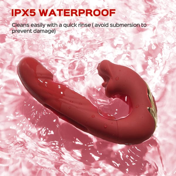 Product display showing all 12 vibration modes with charging cable and storage pouch