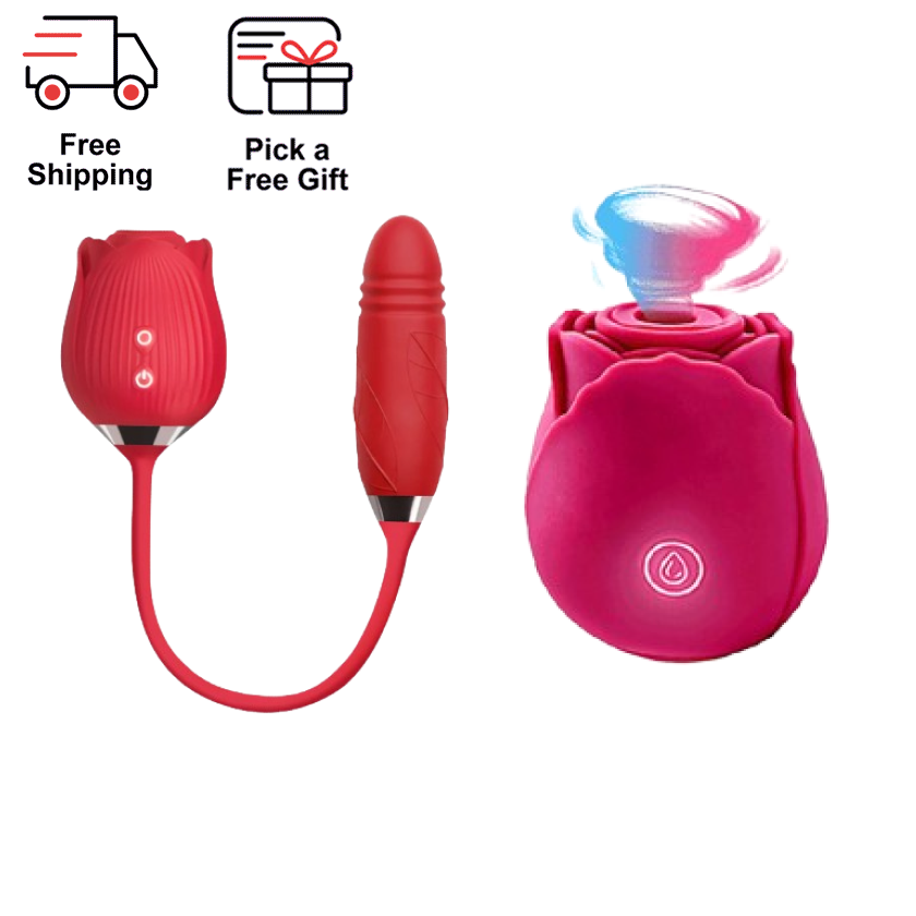 Double Rose Vibrator Set – Double Rose Pleasure Set - Enhance Your Sensation with RoséTrio Thrusting Massager front product v