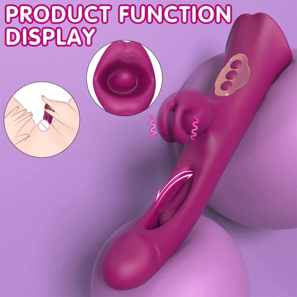 4 IN 1 Rose Muncher Rabbit Vibrator Licking Vibrating Flapping Clit Nipple Stimulator-IntimiLife