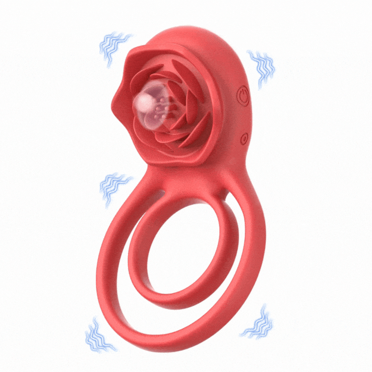 Rose cock ring vibrator showing ergonomic design and clitoral stimulator
