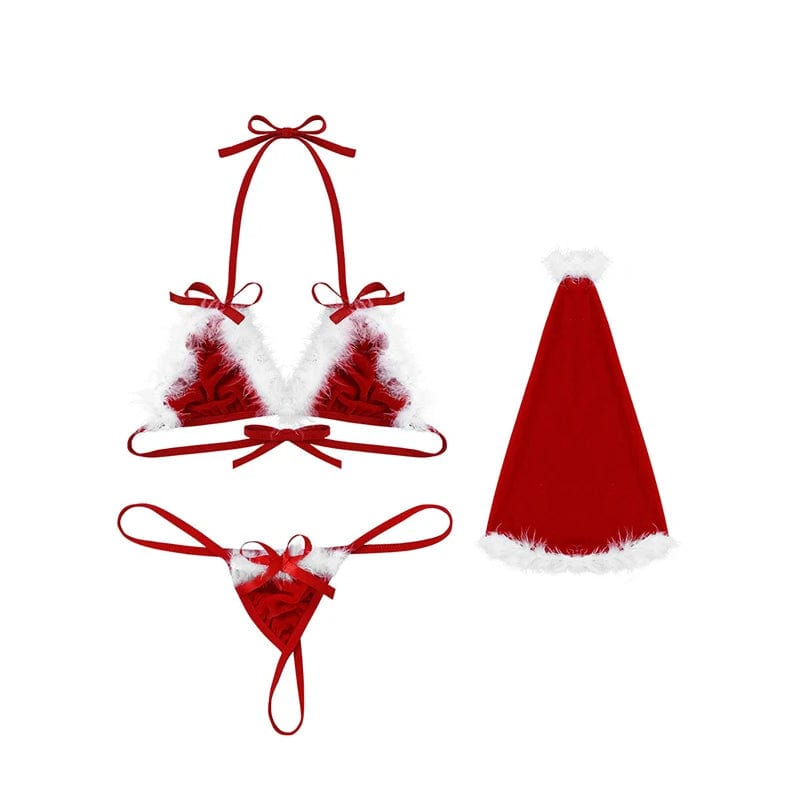 intimilife - Christmas Set Women Sexy Lingerie Red Babydoll Lace Dress Sleepwear Costume-IntimiLife