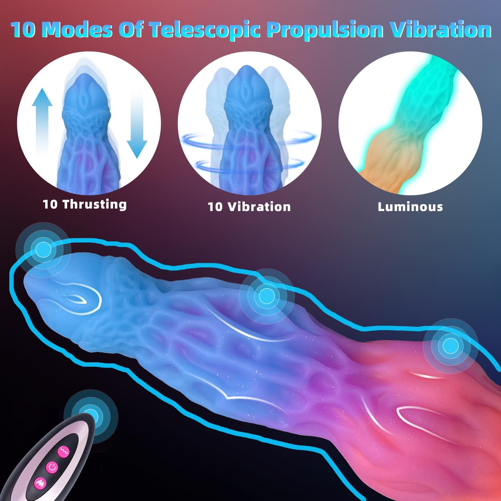 9.25‘’ Luminous Dragon Monster Dildo Vibrator Remote Control With 10 Thrusting & Vibration-IntimiLife