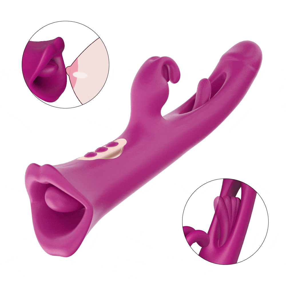 4 IN 1 Rose Muncher Rabbit Vibrator Licking Vibrating Flapping Clit Nipple Stimulator-IntimiLife