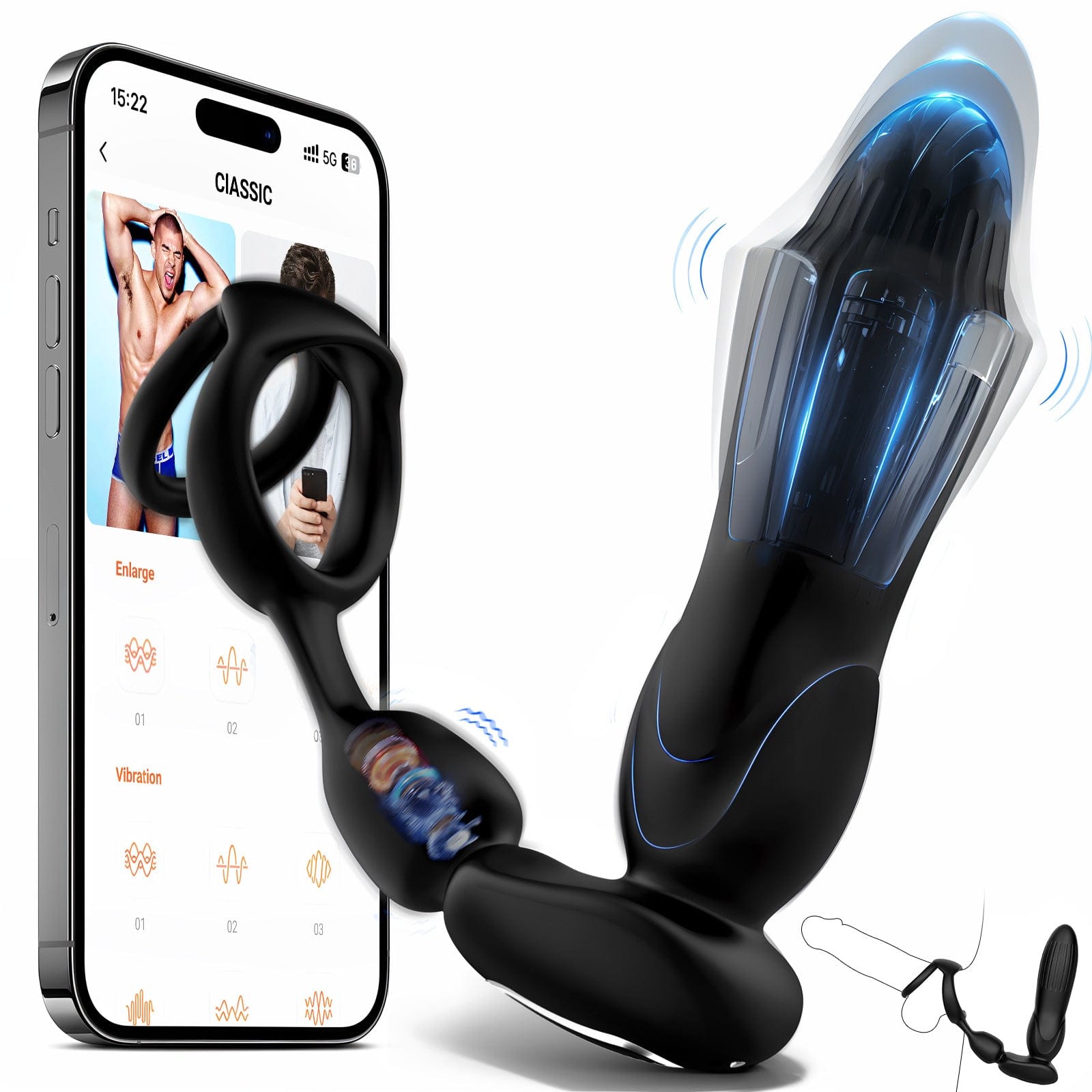 Starship Prostate Massager Vibrating Inflating Expanding Anal Toy with Dual Rings-IntimiLife