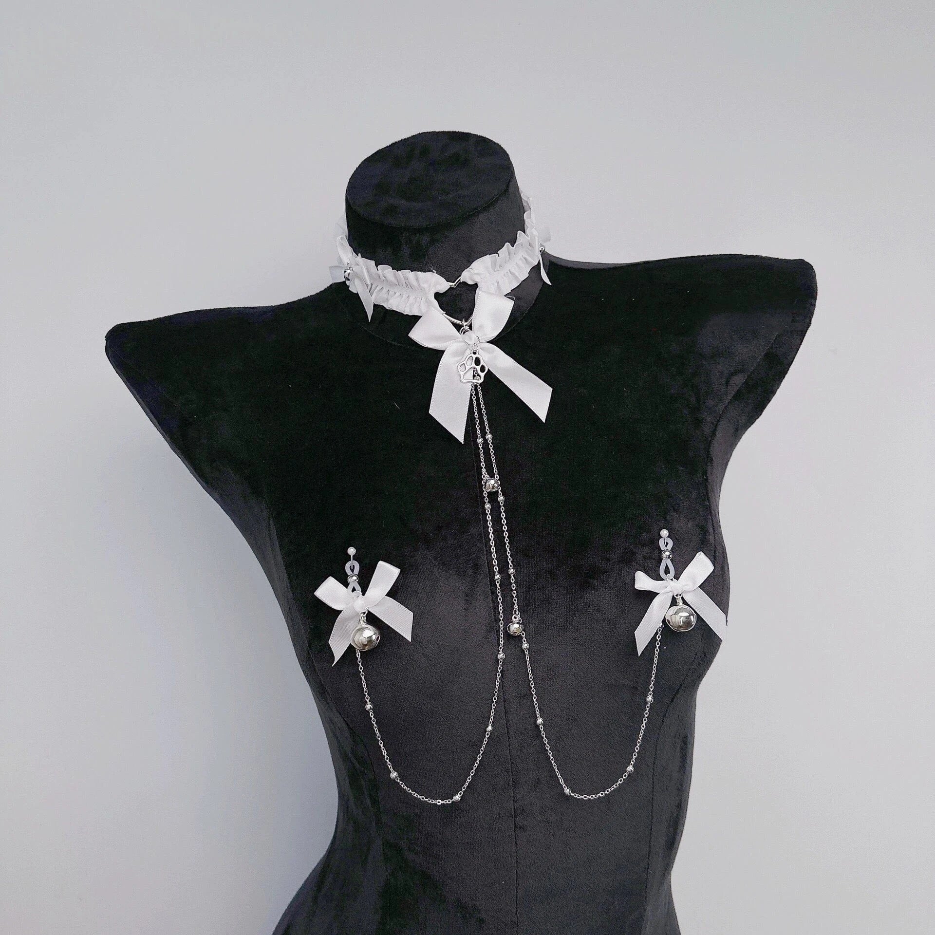 Bow Choker Nipple Clamps Body Chain Set-IntimiLife