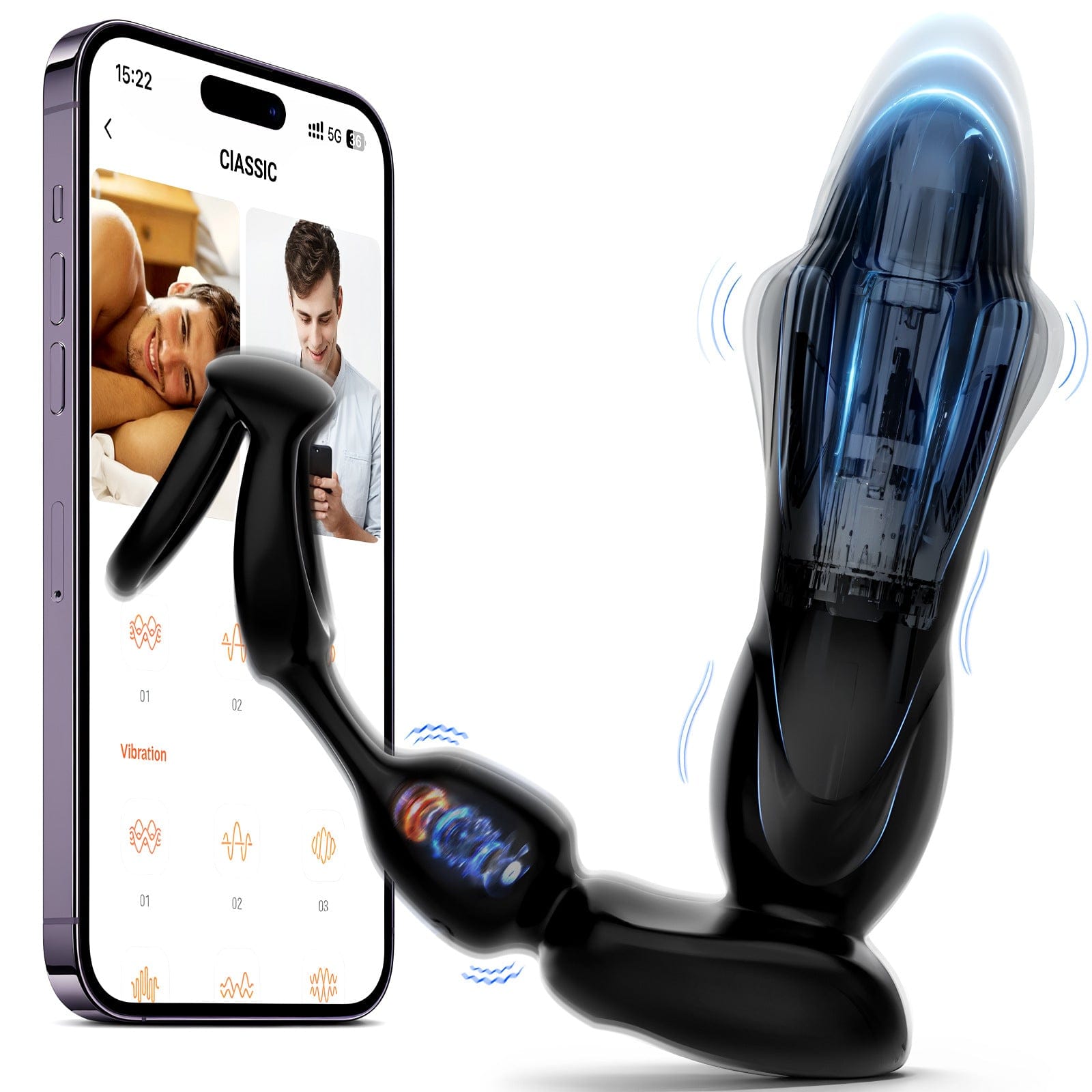 Starship Prostate Massager Vibrating Inflating Expanding Anal Toy with Dual Rings-IntimiLife