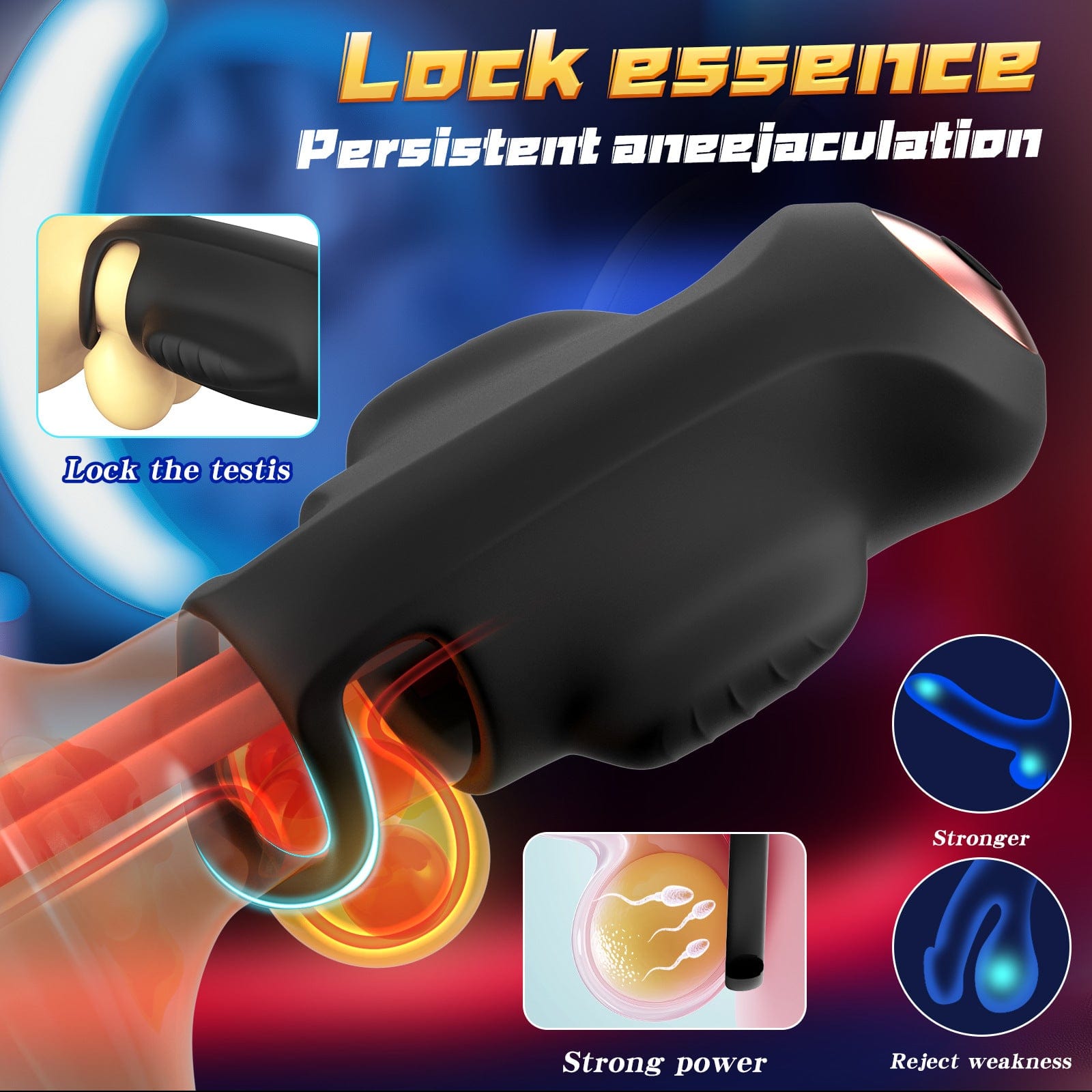 APP controlled male trainer with locking ring in hand