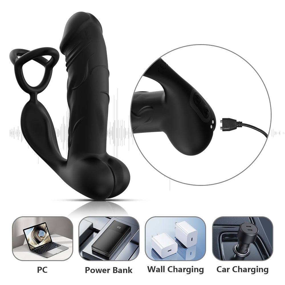 Waterproof adult toy with magnetic charging port and sleek black finish