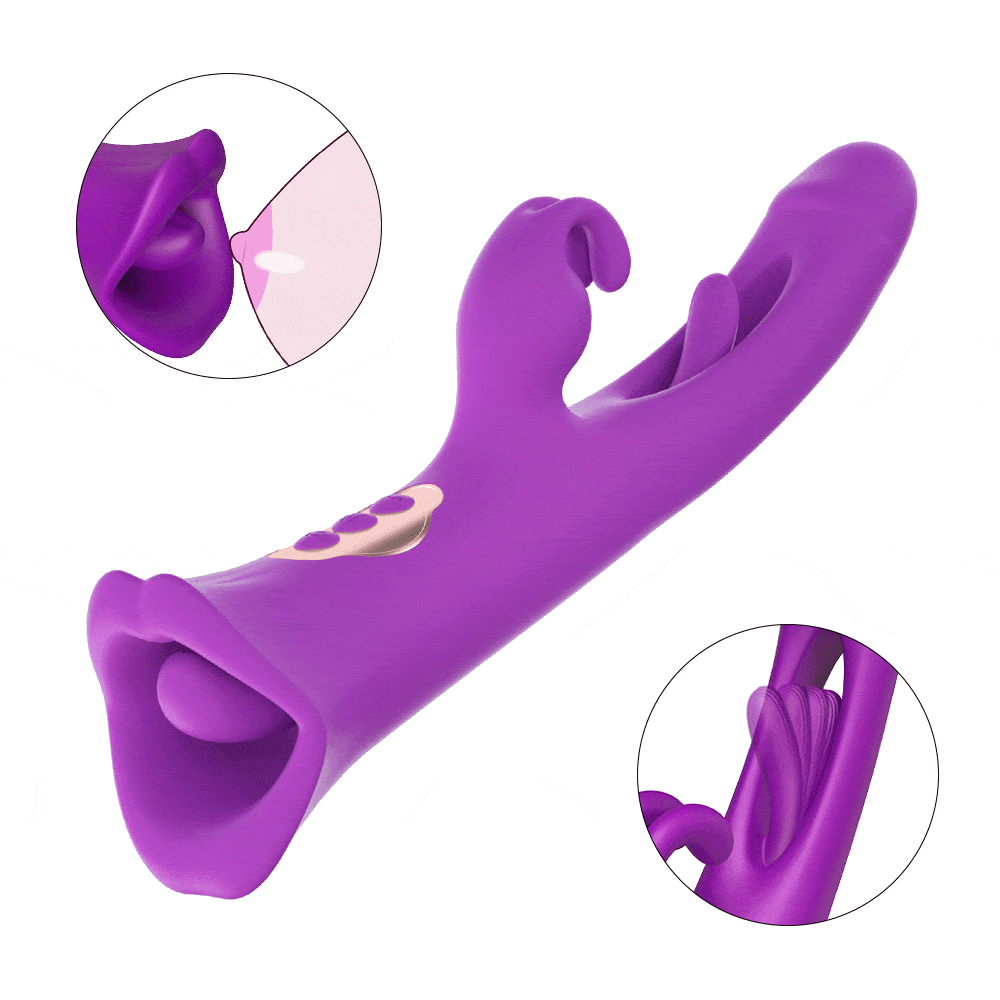 4 IN 1 Rose Muncher Rabbit Vibrator Licking Vibrating Flapping Clit Nipple Stimulator-IntimiLife