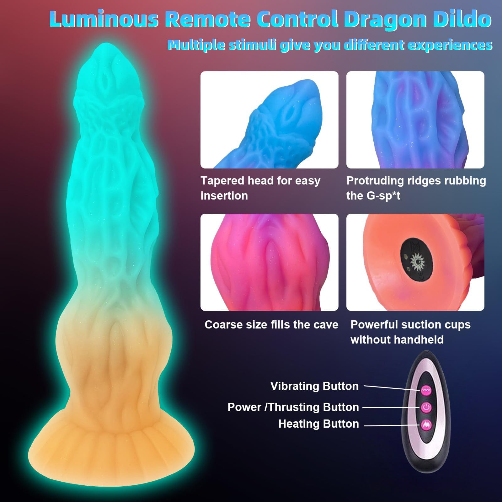 9.25‘’ Luminous Dragon Monster Dildo Vibrator Remote Control With 10 Thrusting & Vibration-IntimiLife