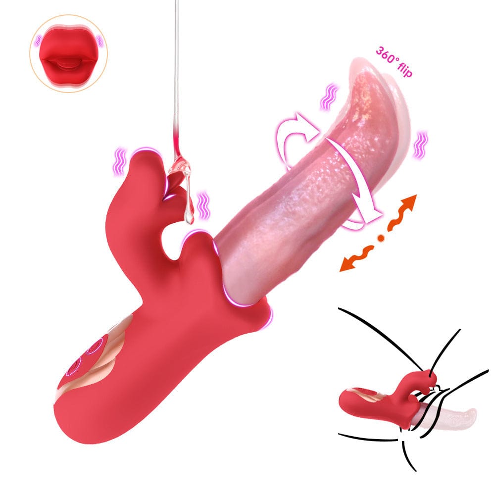 Realistic tongue licking G-spot vibrator showing wriggling tongue design