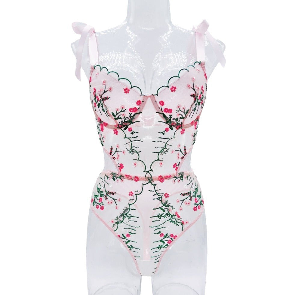 French Lingerie Embroidery See-through Mesh Sexy Female Erotic Set-IntimiLife