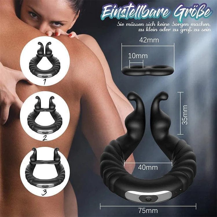 Close-up of ergonomic cock ring with one-button control interface