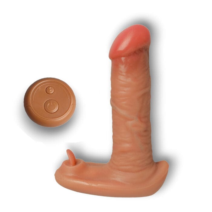 Realistic thrusting dildo vibrator showing lifelike texture and details