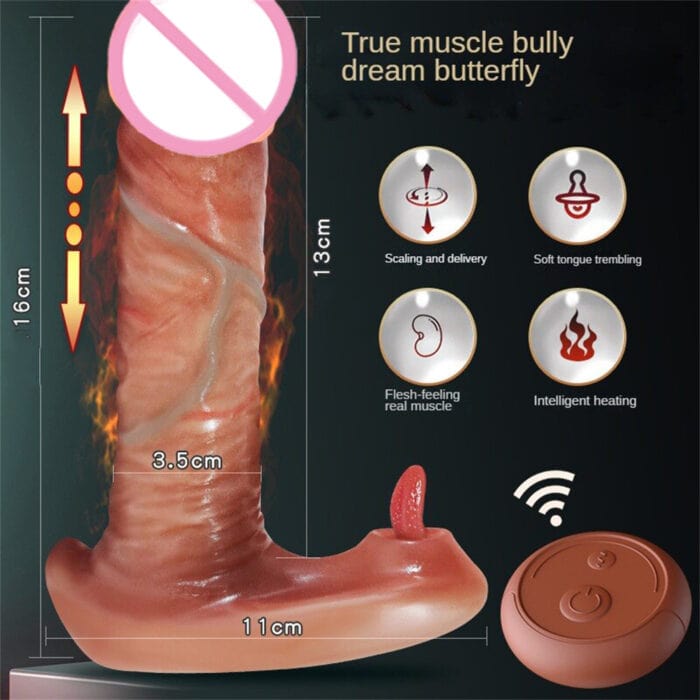 Thrusting dildo vibrator with remote control for hands-free operation