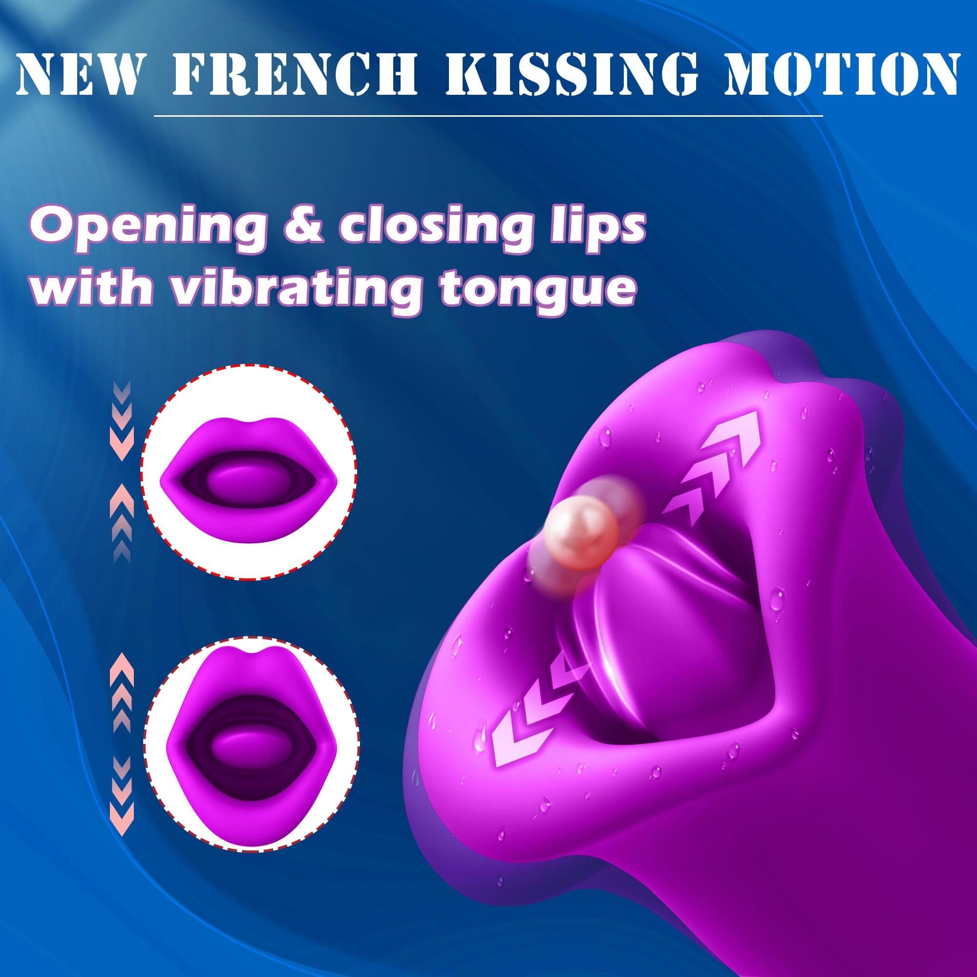 Close-up of silicone lips showing 3D enveloping stimulation feature