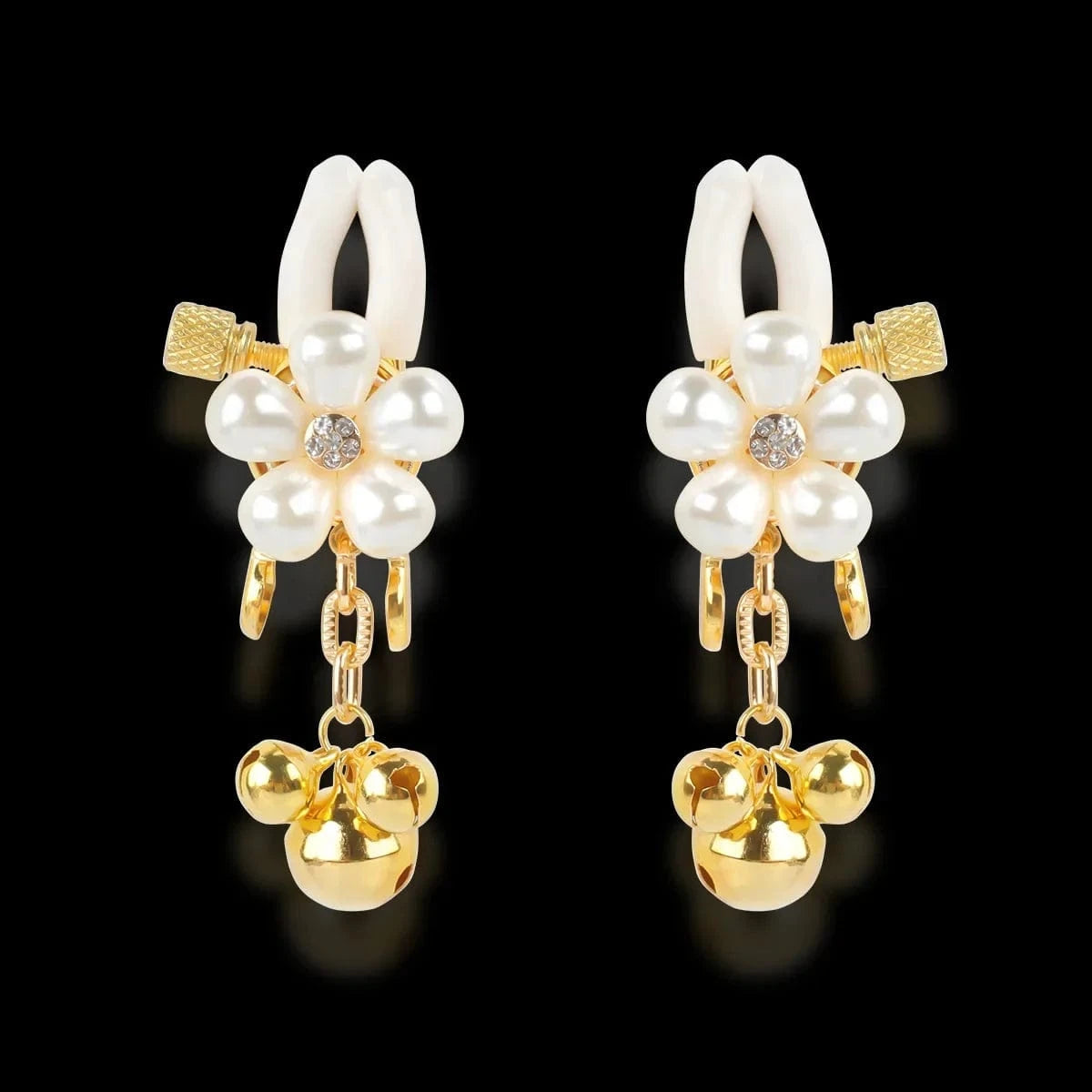 Pearl Petals Bells Nipple Clamps with Chain-IntimiLife