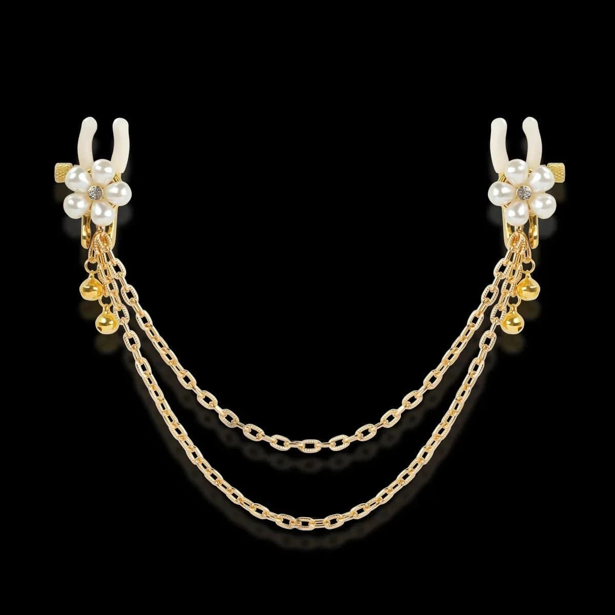 Pearl Petals Bells Nipple Clamps with Chain-IntimiLife