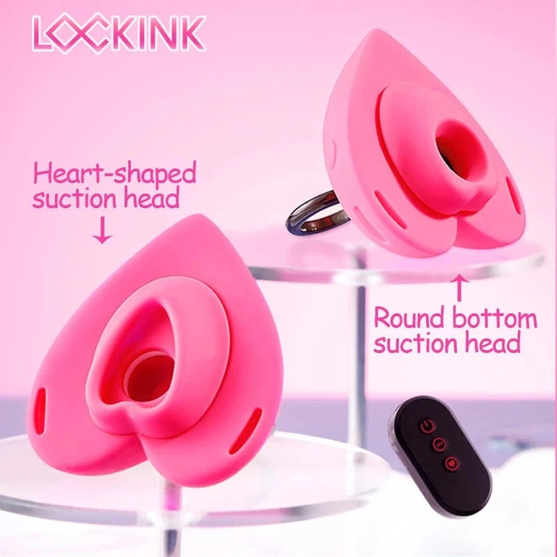 Lockink Pink Love-shaped Wearable Clitoral Suction Vibrator With Remote Control-IntimiLife