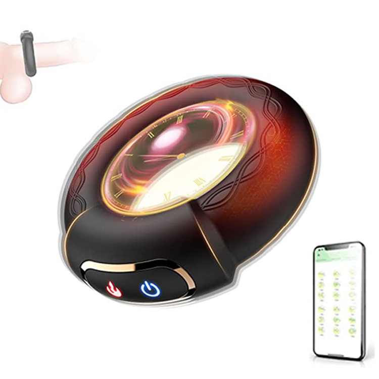 Adjustable vibrating cock ring with heating function displayed at angle