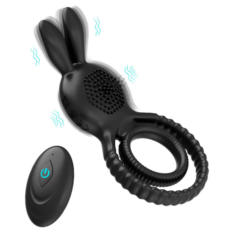 Silicone cock ring with clitoral stimulator showing flexible design