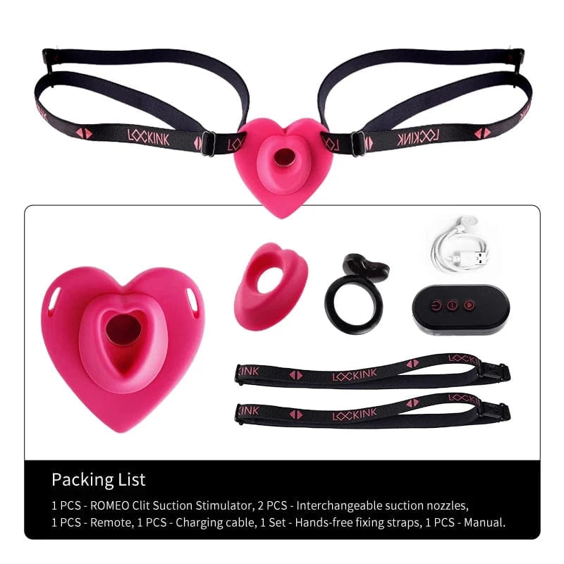 Lockink Pink Love-shaped Wearable Clitoral Suction Vibrator With Remote Control-IntimiLife