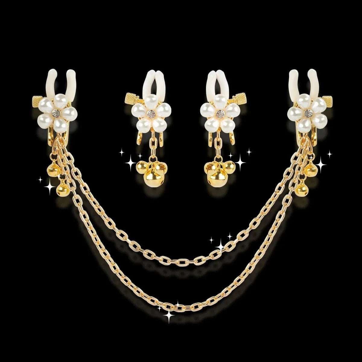 Pearl Petals Bells Nipple Clamps with Chain-IntimiLife