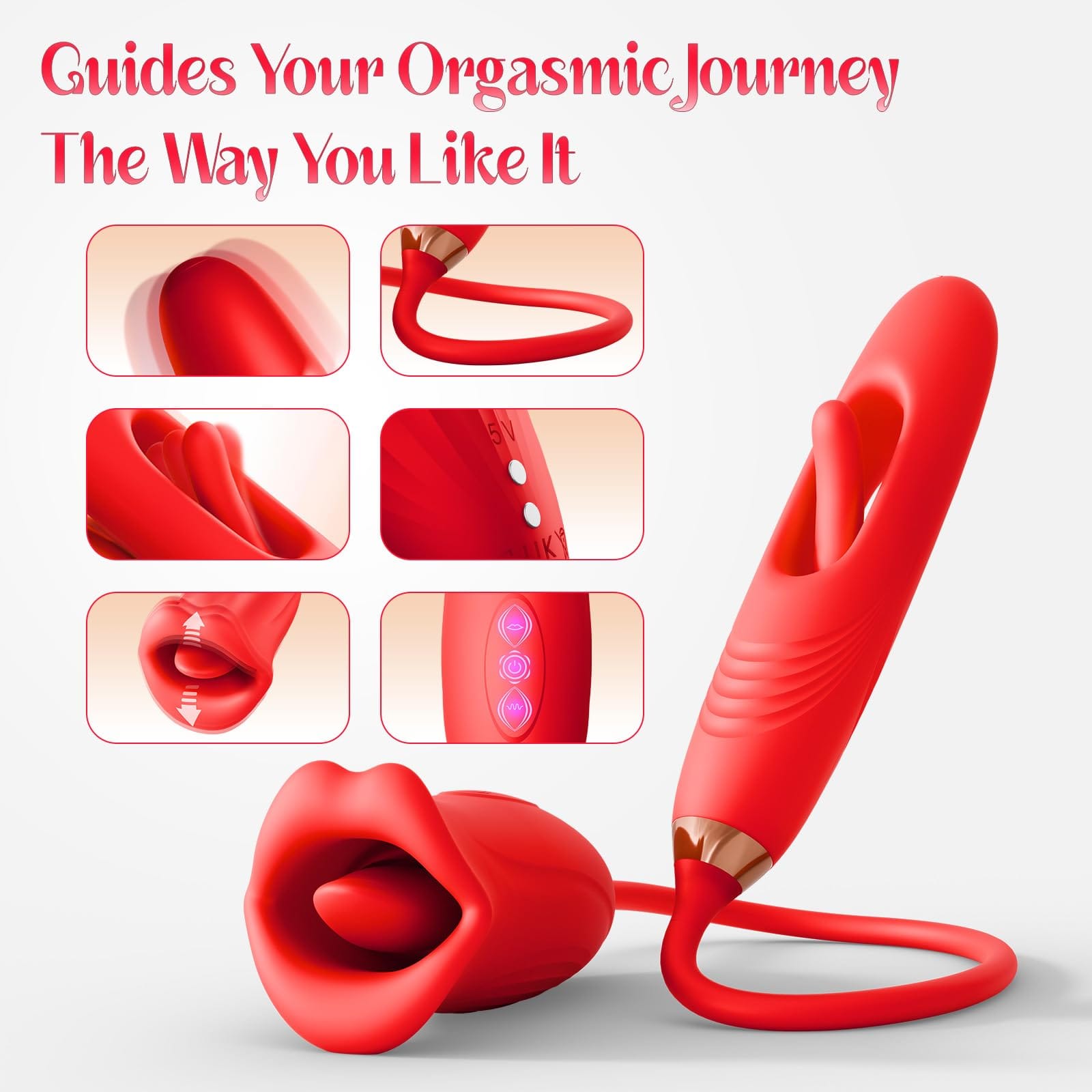 intimilife - Rose Muncher Lip Tongue Suction Vibrator With Patting Dildo Vibrator-IntimiLife