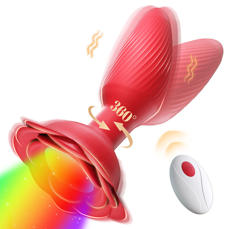 360 degree rotating pleasure toy with LED lights displayed at angle