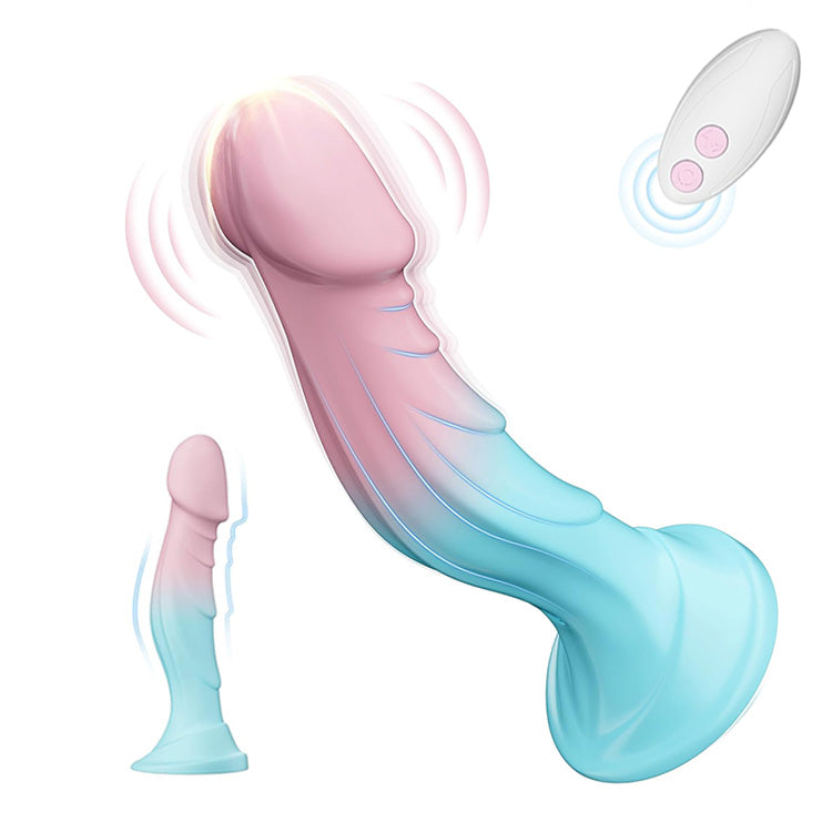 7.5 inch gradient dildo with remote control on neutral background