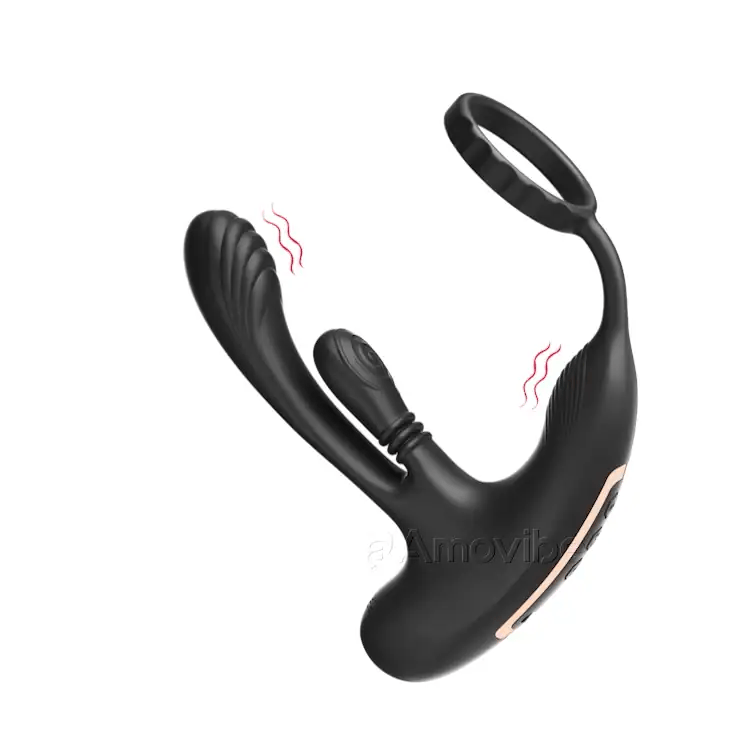 Rotating prostate stimulator with triple vibration motors shown from side angle