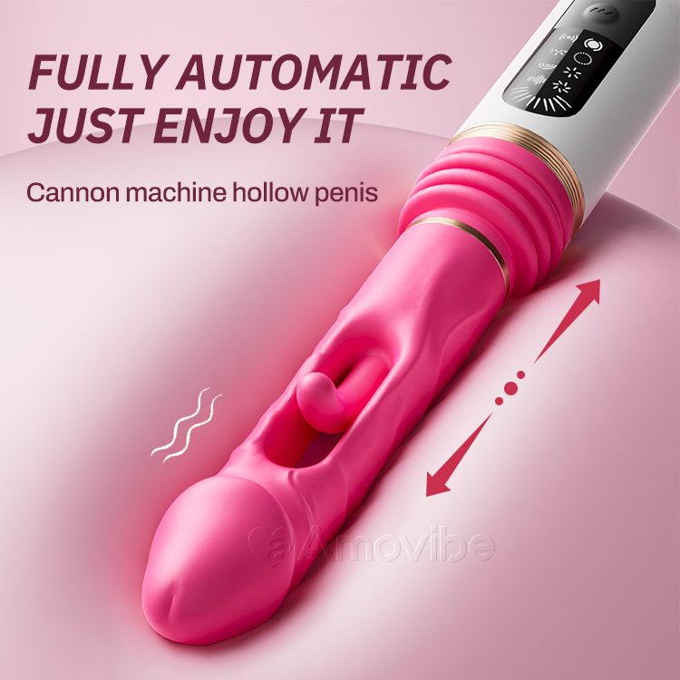 Thrusting dildo vibrator demonstrating multiple stimulation modes