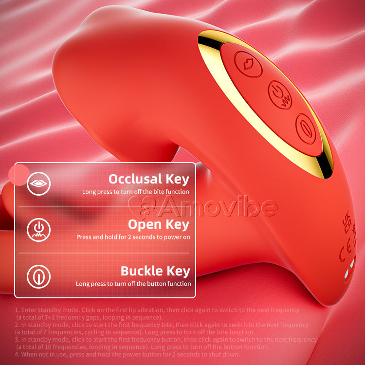 Kissing sensation vibrator with flapping motion shown from side angle