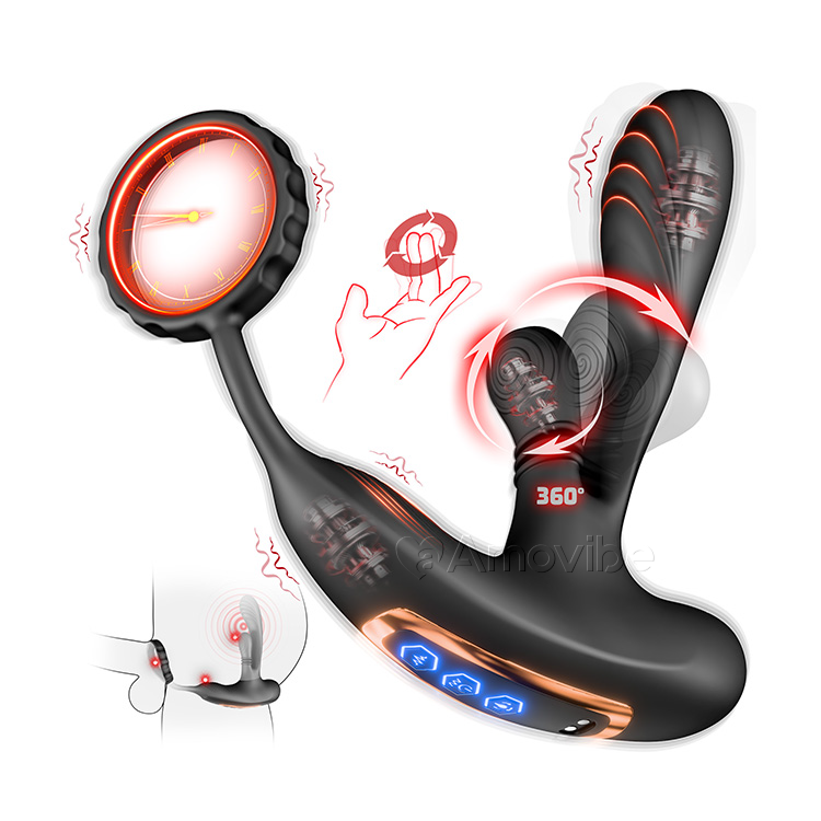 Prostate wellness device displaying waterproof design and charging port