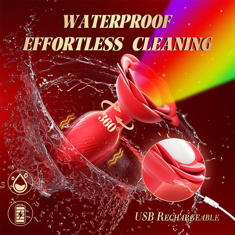 Pleasure device demonstrating rotation feature with soft LED glow