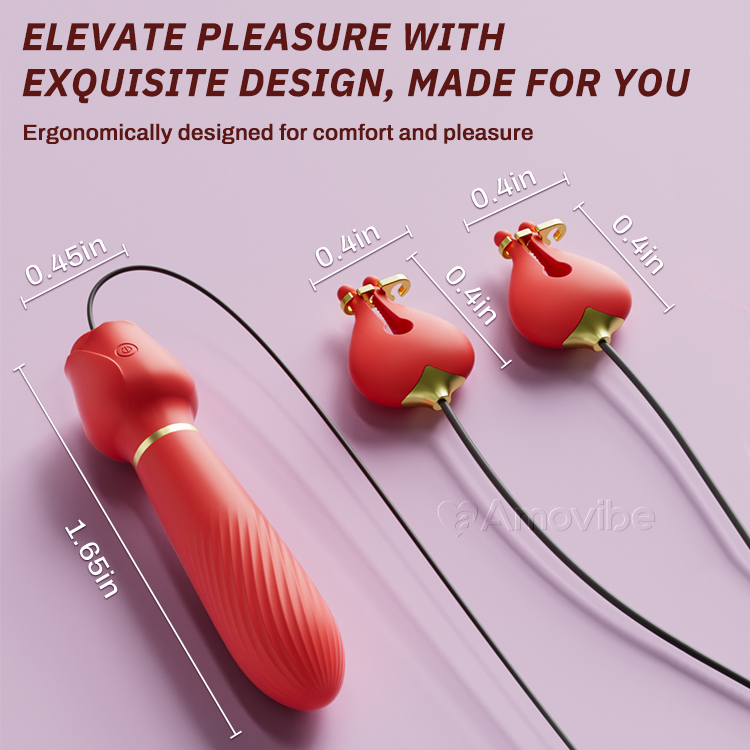 Waterproof clitoral vibrator and nipple clamps in use demonstration