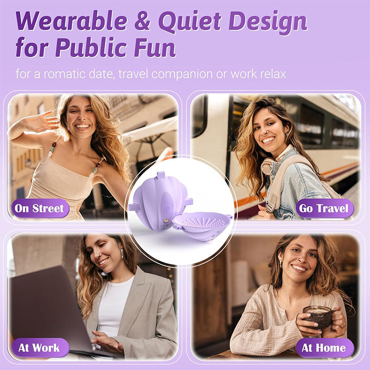 Discreet wearable vibrator being used in various everyday scenarios