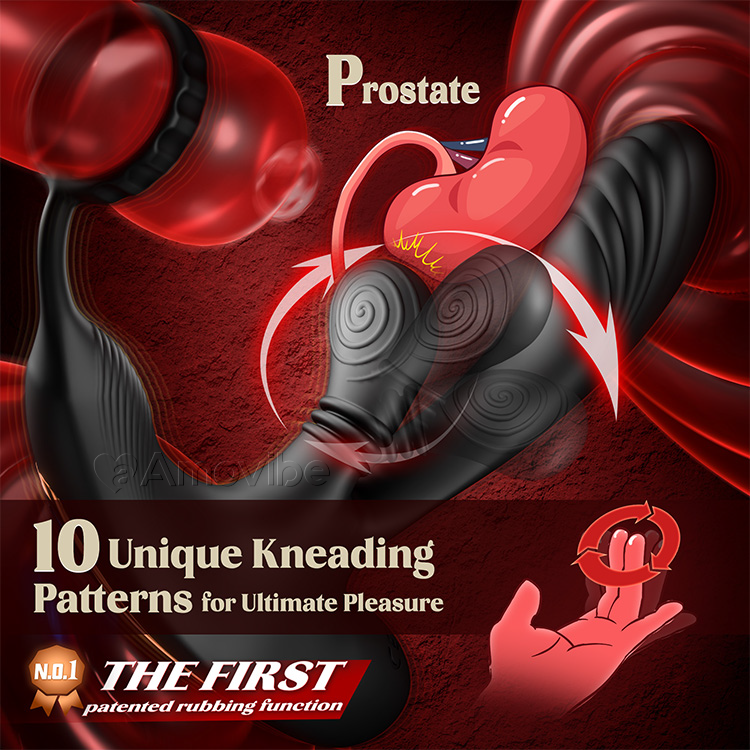 Rotating prostate stimulator with triple vibration motors shown from side angle