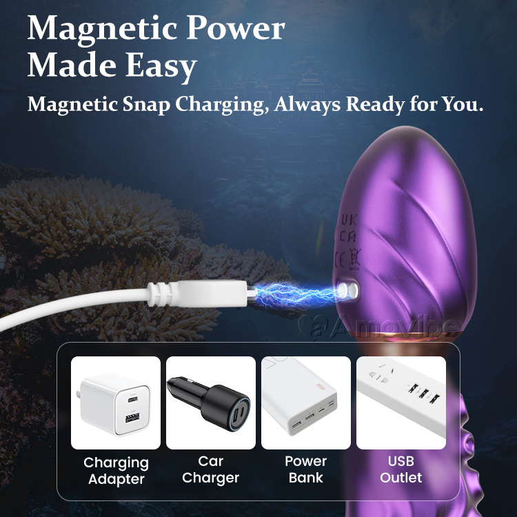 Vibrator showing one-button control interface and charging port
