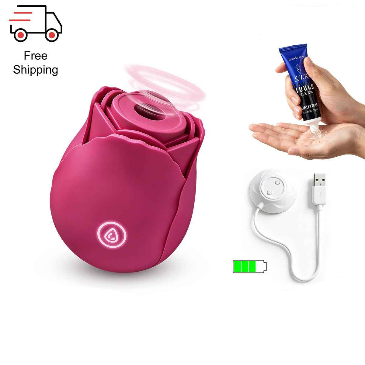 Original Suction Rose Toy® with Free Storage Bag side view and design details