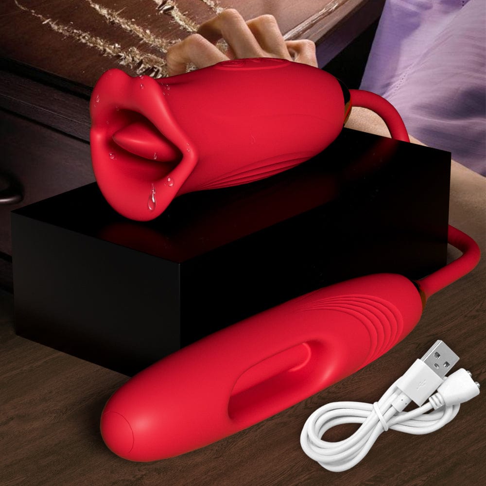 intimilife - Rose Muncher Lip Tongue Suction Vibrator With Patting Dildo Vibrator-IntimiLife