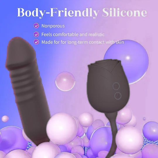 Black Rose Dual Massager - Suction & Internal Vibe