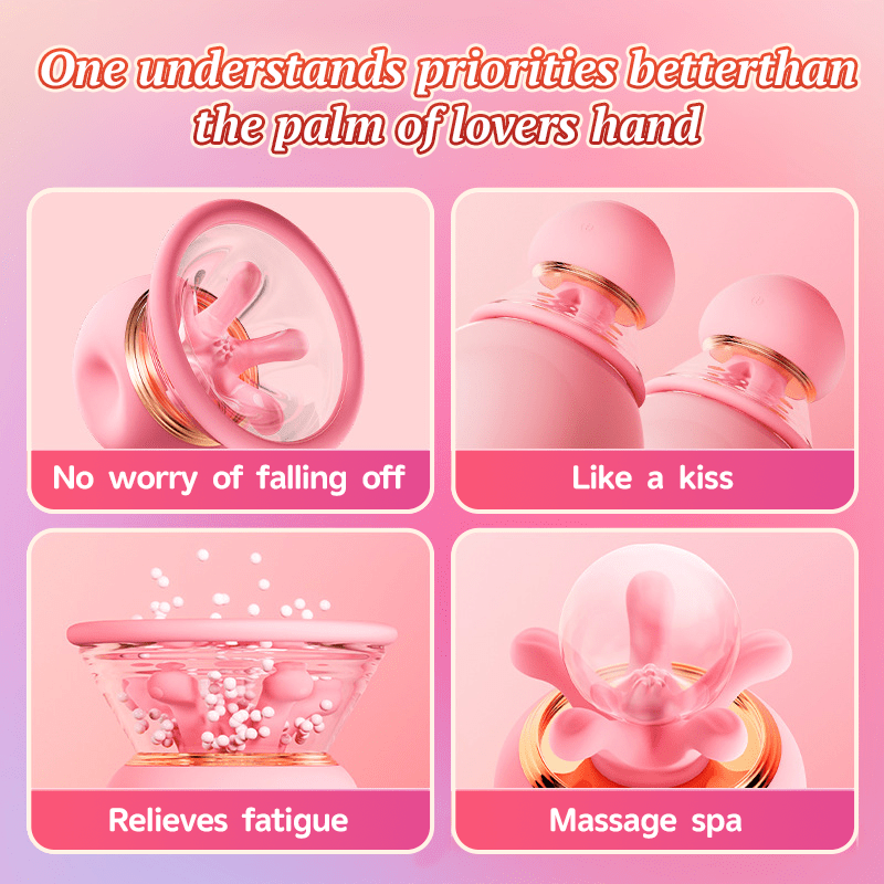 Hands-free suction design in use as a breast massager