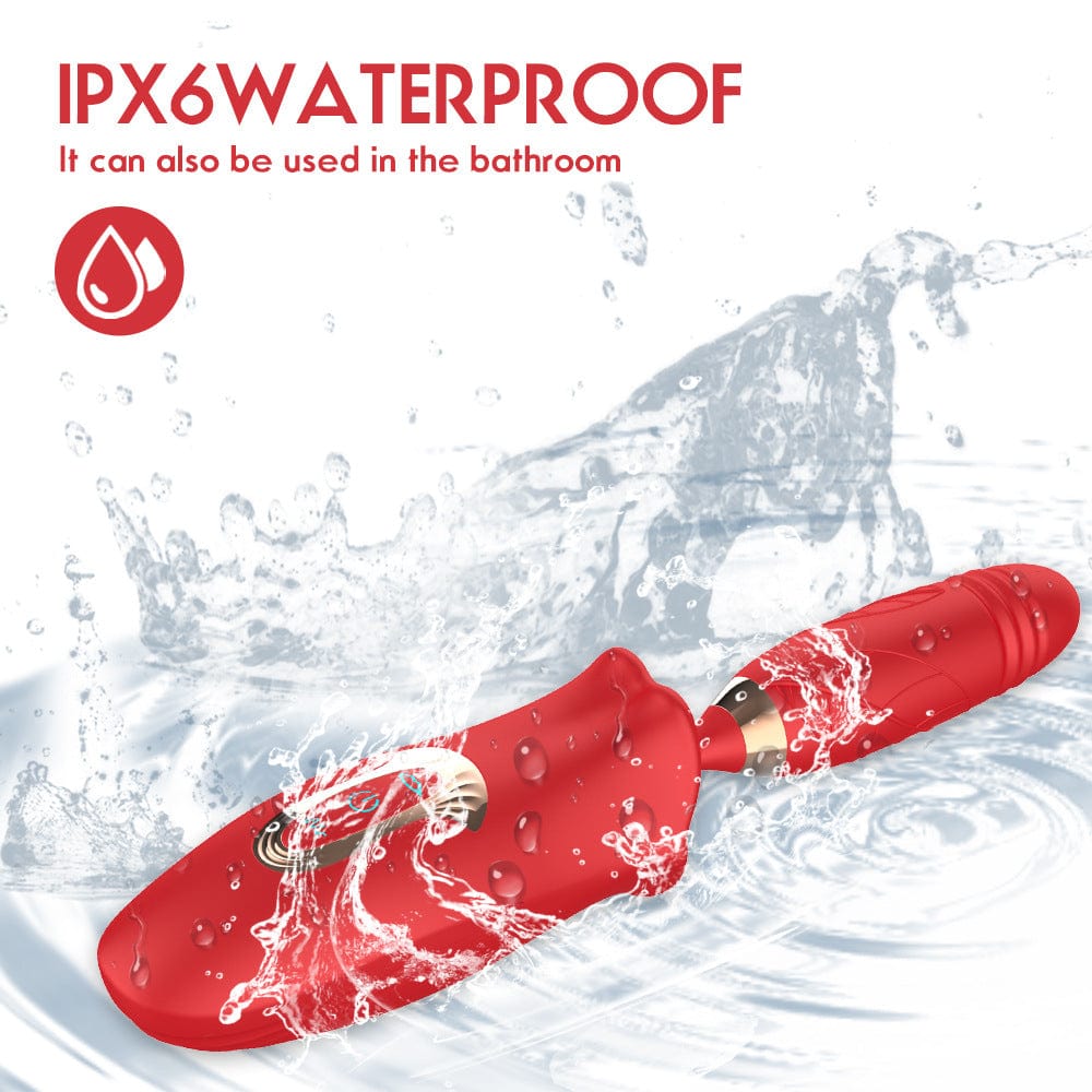 Close-up of rose muncher suction head and thrusting dildo tip