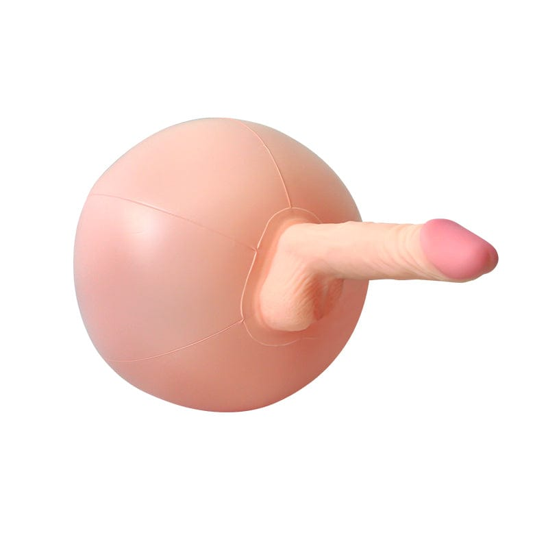 Size comparison showing 25x29cm ball and 16x4cm dildo dimensions