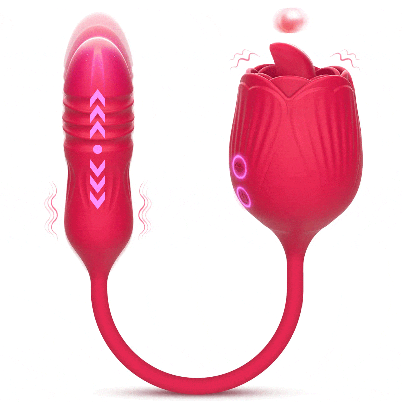 Rose vibrator with flexible licking tongue and telescopic egg